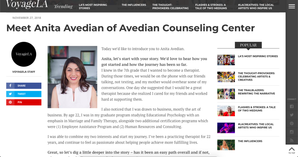Meet anita avedian of avedian counseling center