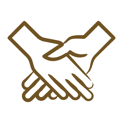 Icon of two brown hands shaking, symbolizing agreement or partnership, and showcasing the unique specialties each party brings to the table.