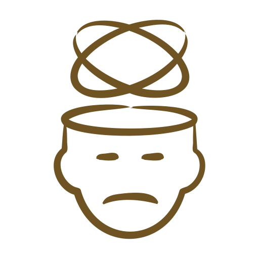 Icon of a stylized human head with an open top, featuring an atom-like symbol above it, symbolizing diverse specialties or innovative ideas.