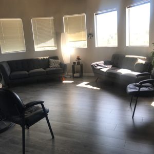 Woodland Hills Office, large office, beautiful panorama windows, two large sofas